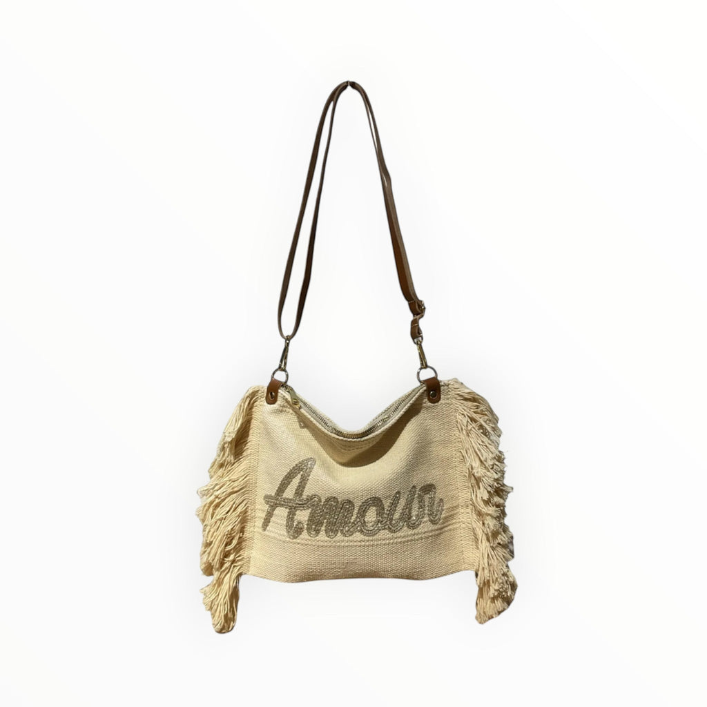 Sac Bandoulière Coton et Cuir Amour LOUISA LEE