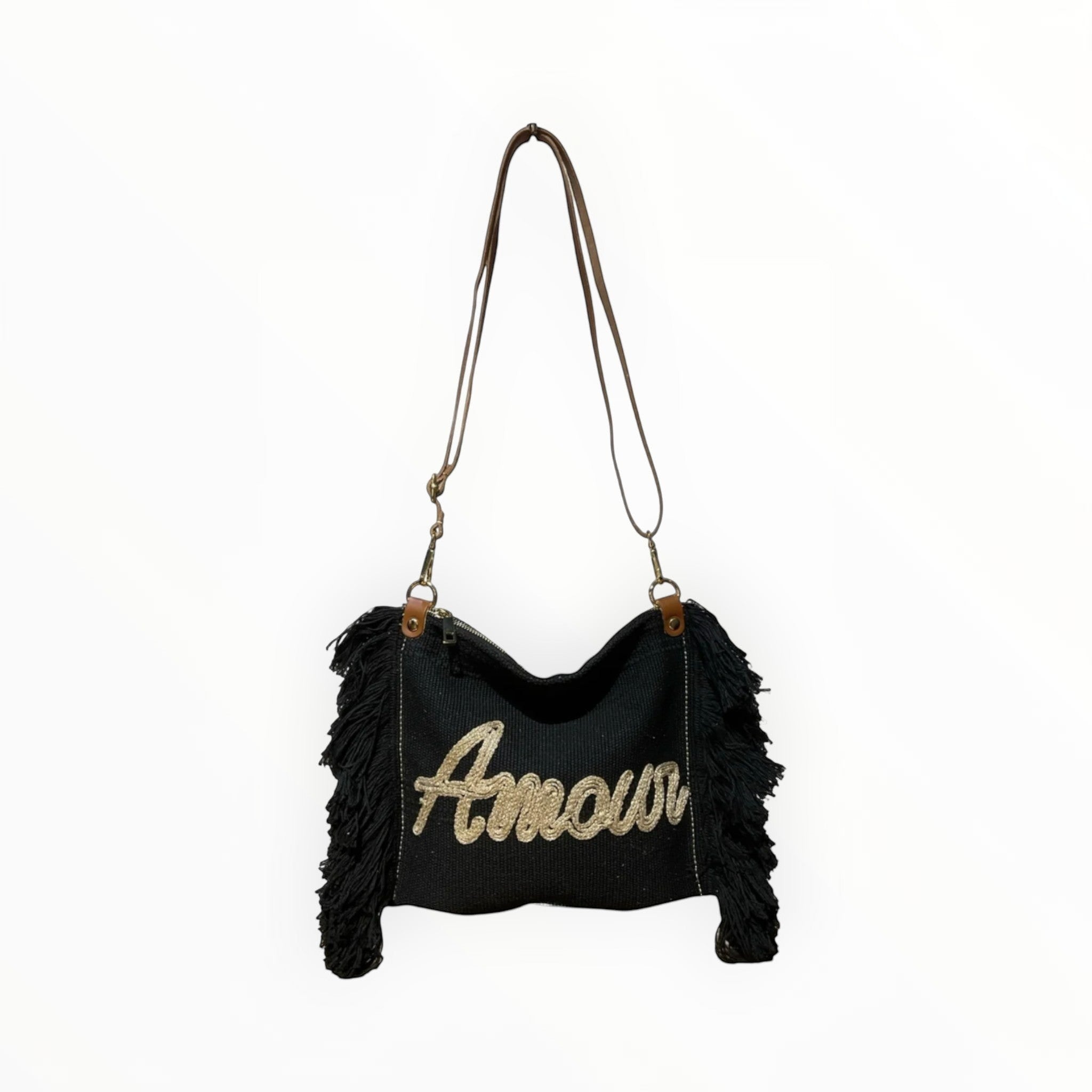 Sac Bandoulière Coton et Cuir Amour LOUISA LEE