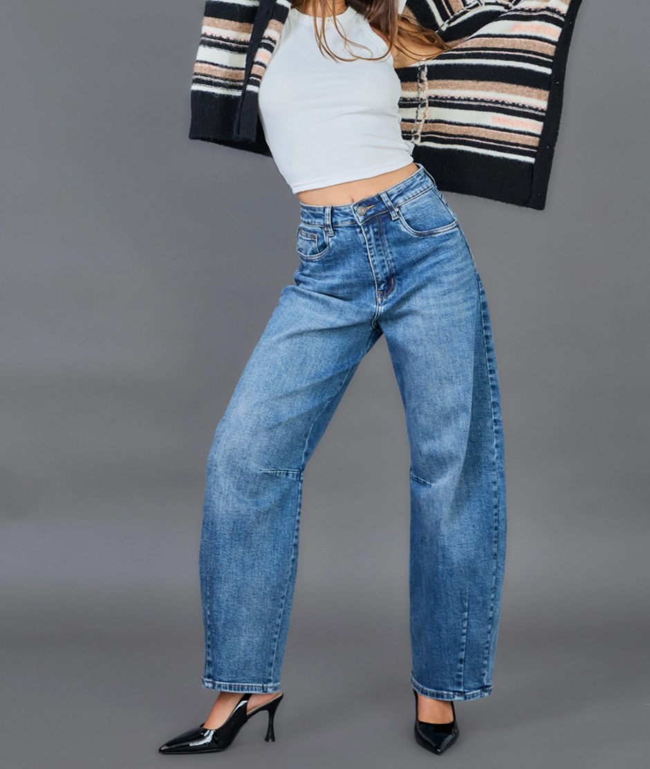 Jeans Femme Barrel Louisa - Taille Haute Coupe Arrondie