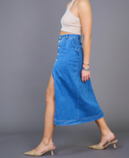 Jupe Longue Jean Femme Fermeture Boutonnée -