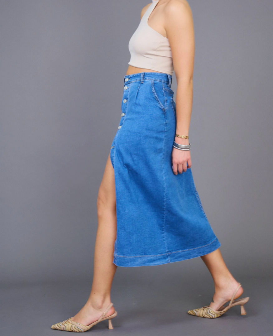 Jupe Longue Jean Femme Fermeture Boutonnée -