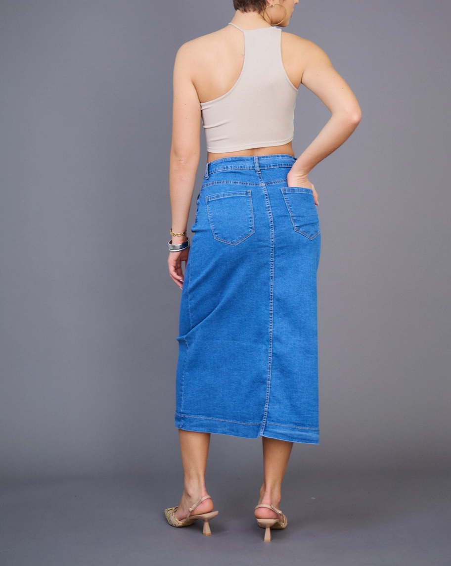 Jupe Longue Jean Femme Fermeture Boutonnée -