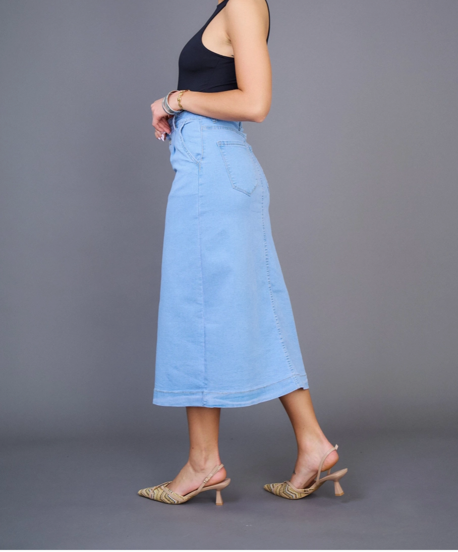 Jupe Longue Jean Femme Fermeture Boutonnée -