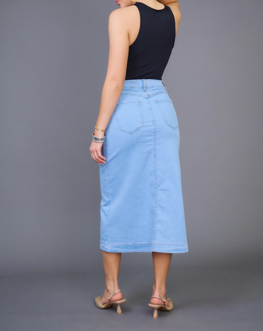 Jupe Longue Jean Femme Fermeture Boutonnée -