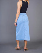 Jupe Longue Jean Femme Fermeture Boutonnée -