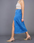 Jupe Longue Jean Femme Fermeture Boutonnée -