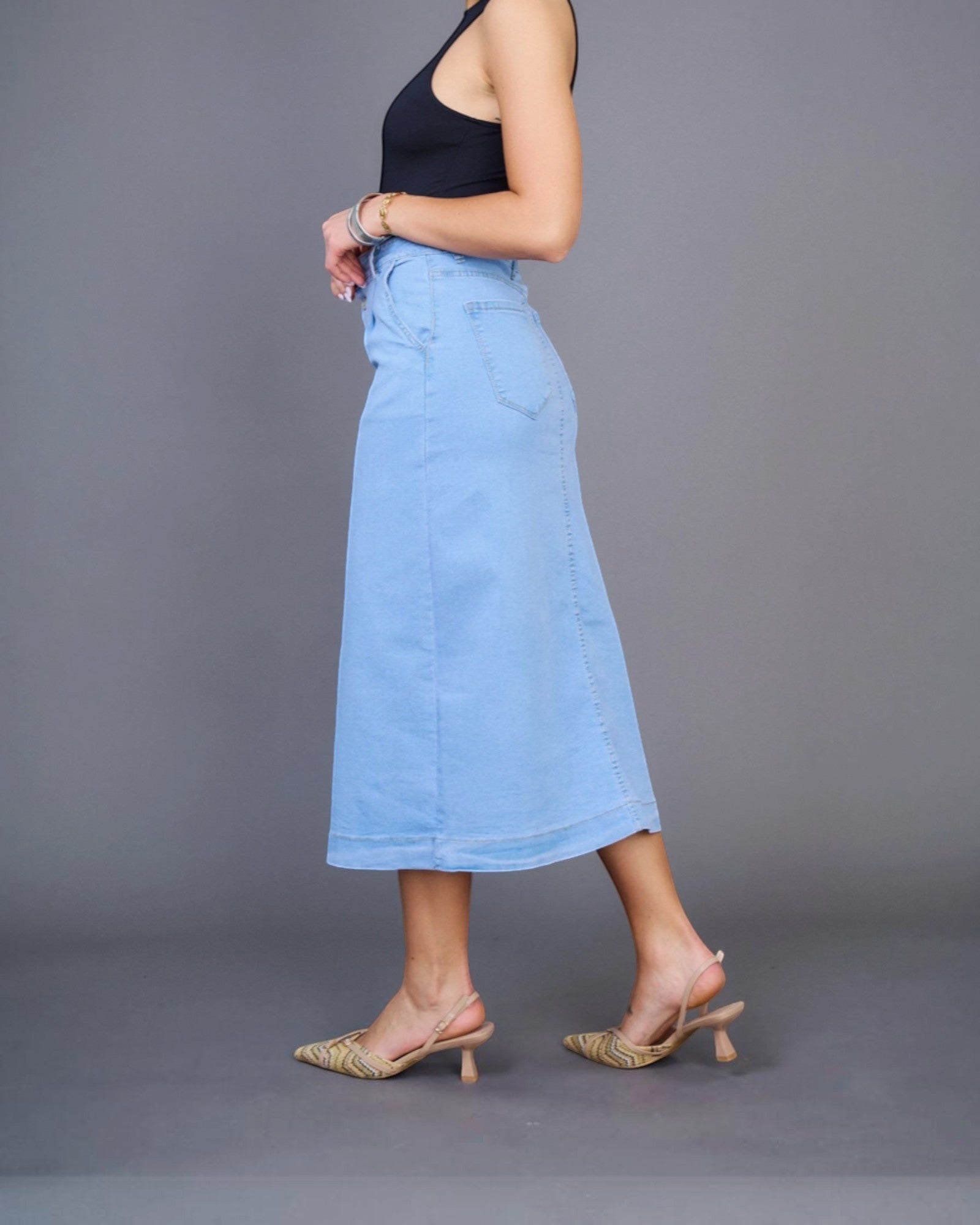 Jupe Longue Jean Femme Fermeture Boutonnée -