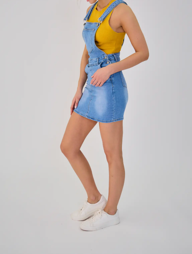 Salopette Jupe Femme Jean Aria - Coupe Slim Délavée