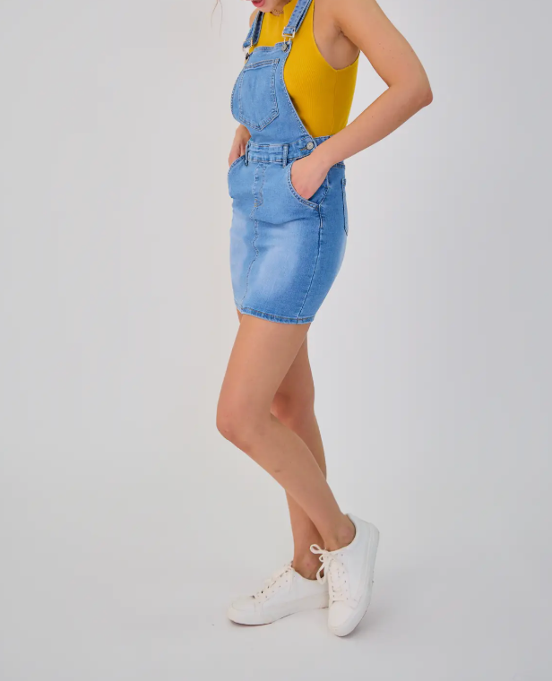 Salopette Jupe Femme Jean Aria - Coupe Slim Délavée