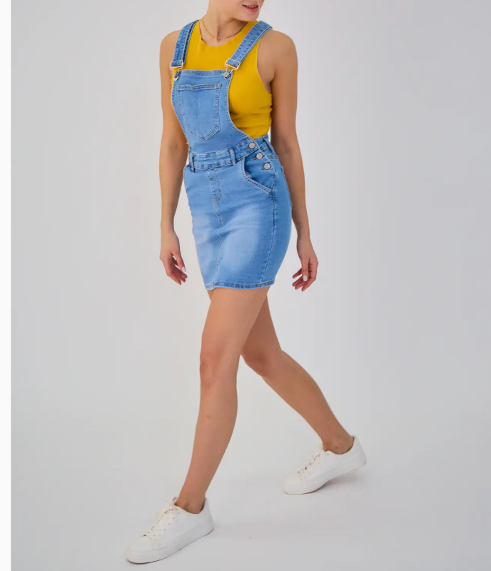 Salopette Jupe Femme Jean Aria - Coupe Slim Délavée