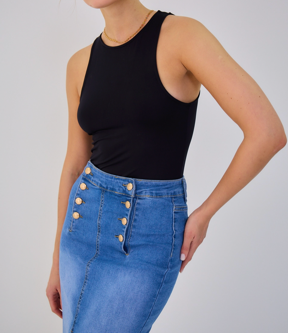 Jupe Longue Jean Femme Rétro - Fermeture 8 Boutons