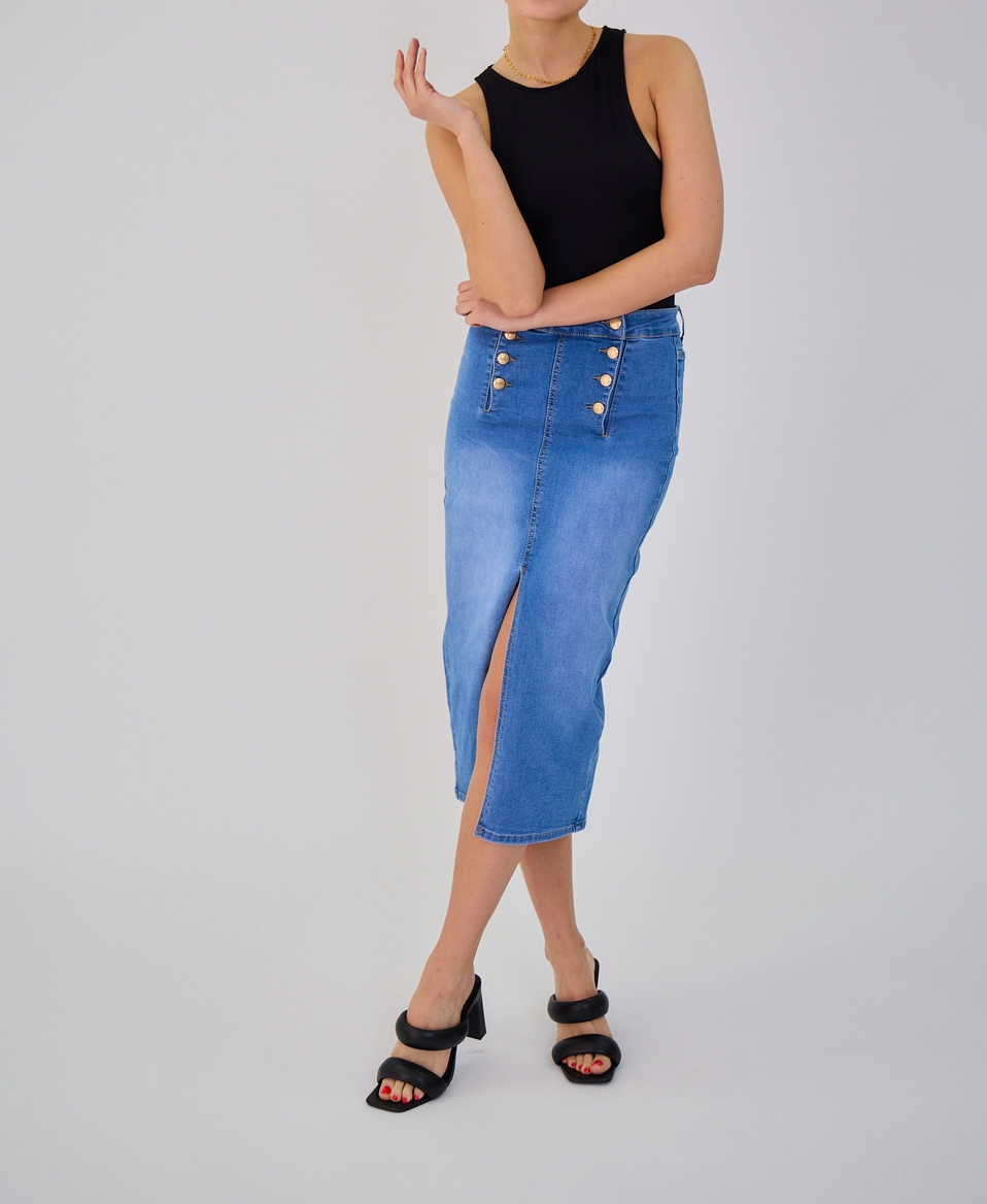 Jupe Longue Jean Femme Rétro - Fermeture 8 Boutons