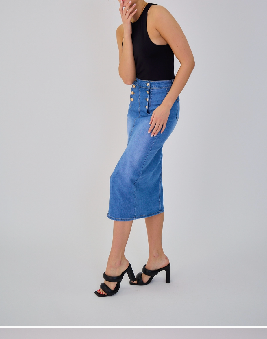 Jupe Longue Jean Femme Rétro - Fermeture 8 Boutons