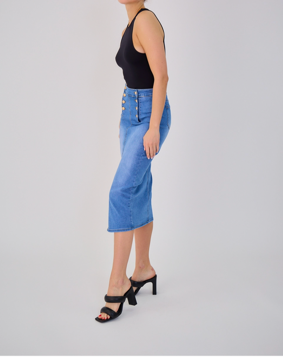 Jupe Longue Jean Femme Rétro - Fermeture 8 Boutons