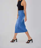 Jupe Longue Jean Femme Rétro - Fermeture 8 Boutons