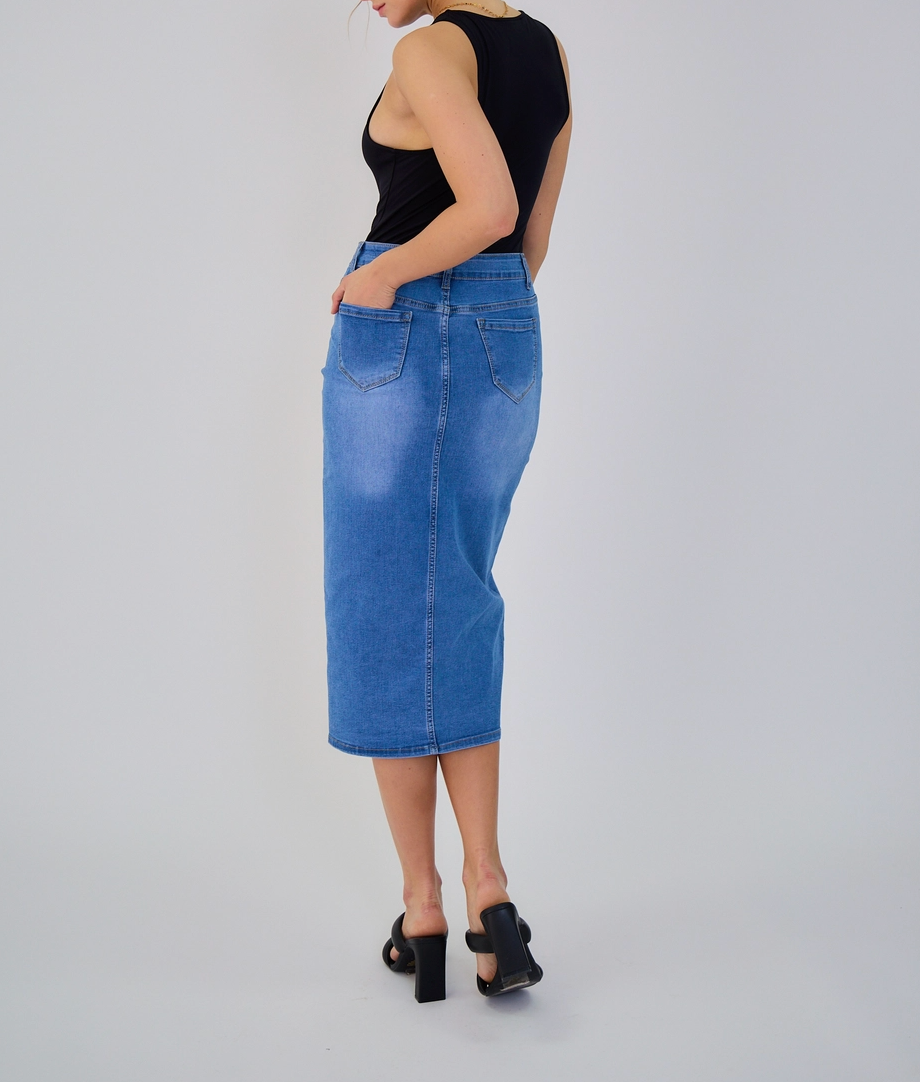 Jupe Longue Jean Femme Rétro - Fermeture 8 Boutons
