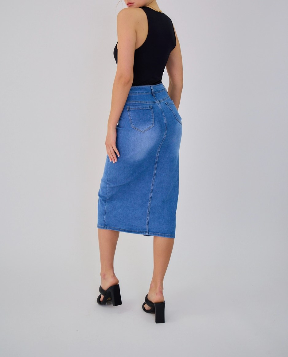 Jupe Longue Jean Femme Rétro - Fermeture 8 Boutons