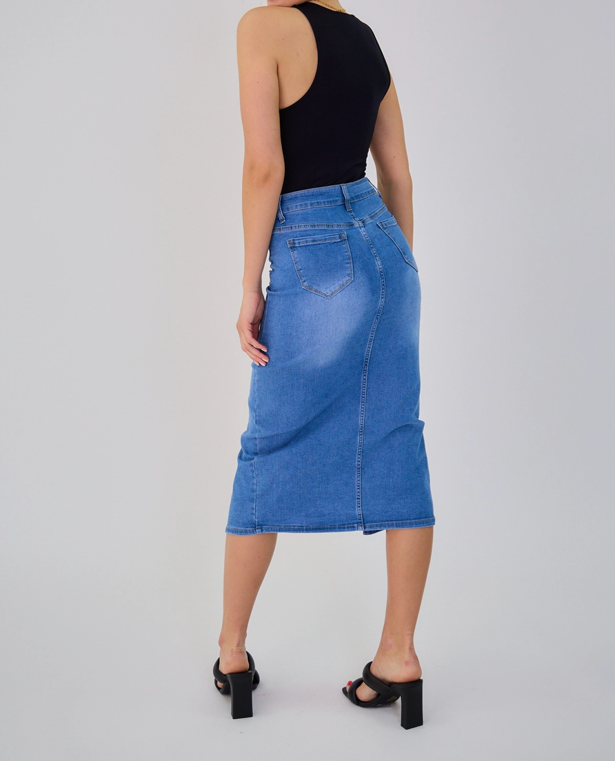 Jupe Longue Jean Femme Rétro - Fermeture 8 Boutons