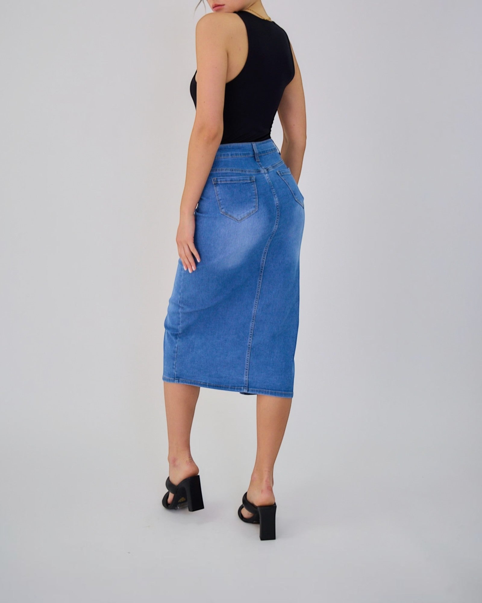 Jupe Longue Jean Femme Rétro - Fermeture 8 Boutons