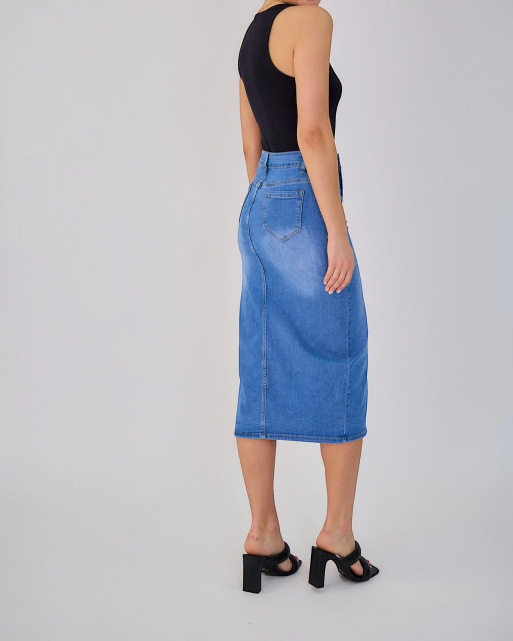 Jupe Longue Jean Femme Rétro - Fermeture 8 Boutons