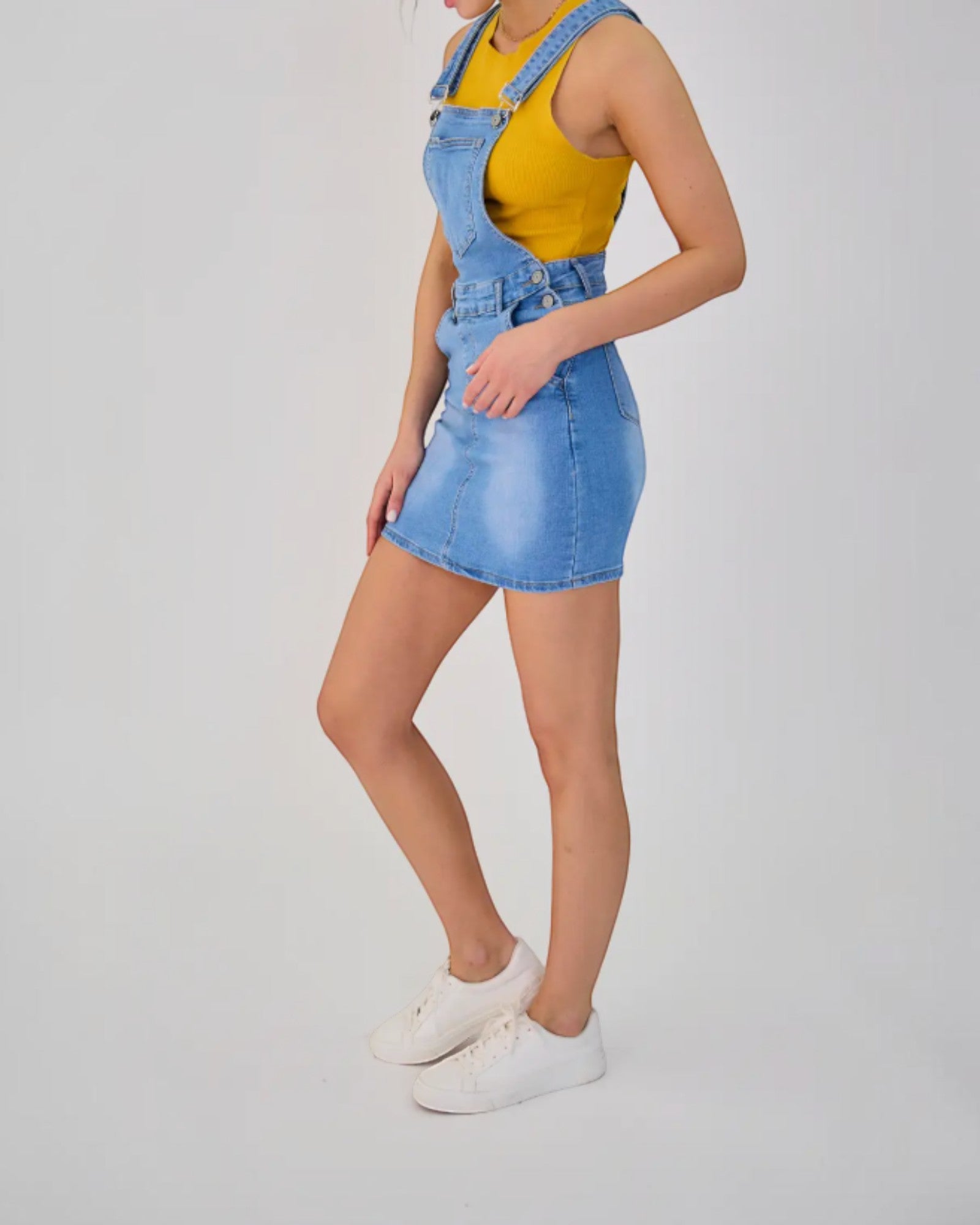 Salopette Jupe Femme Jean Aria - Coupe Slim Délavée