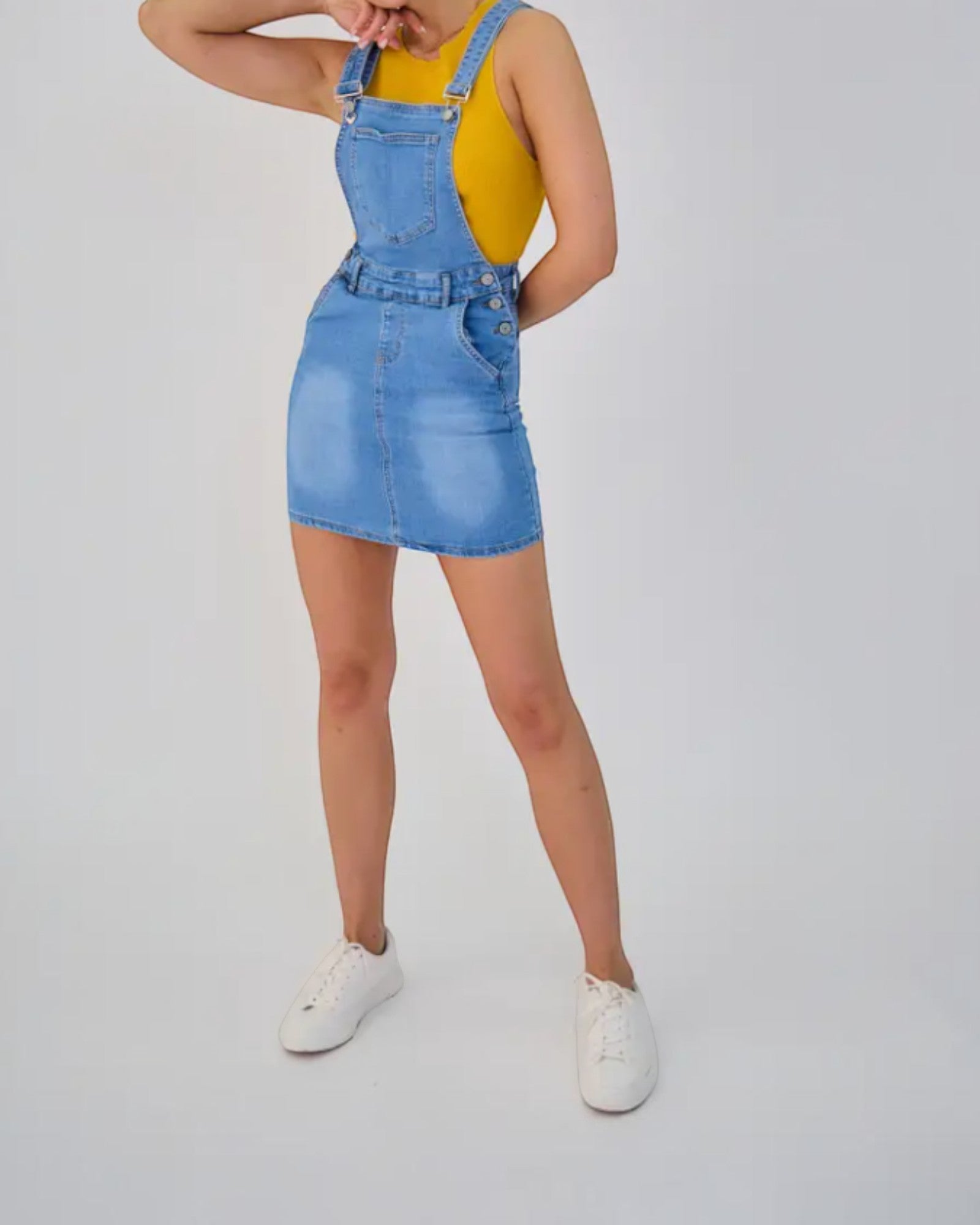 Salopette Jupe Femme Jean Aria - Coupe Slim Délavée