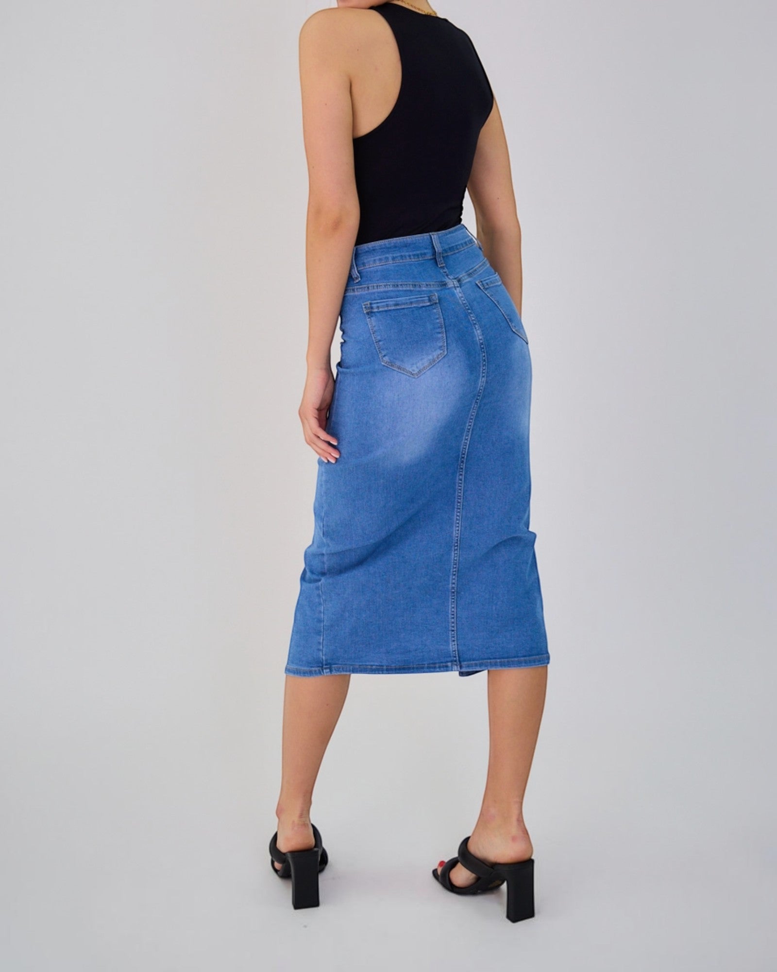 Jupe Longue Jean Femme Rétro - Fermeture 8 Boutons