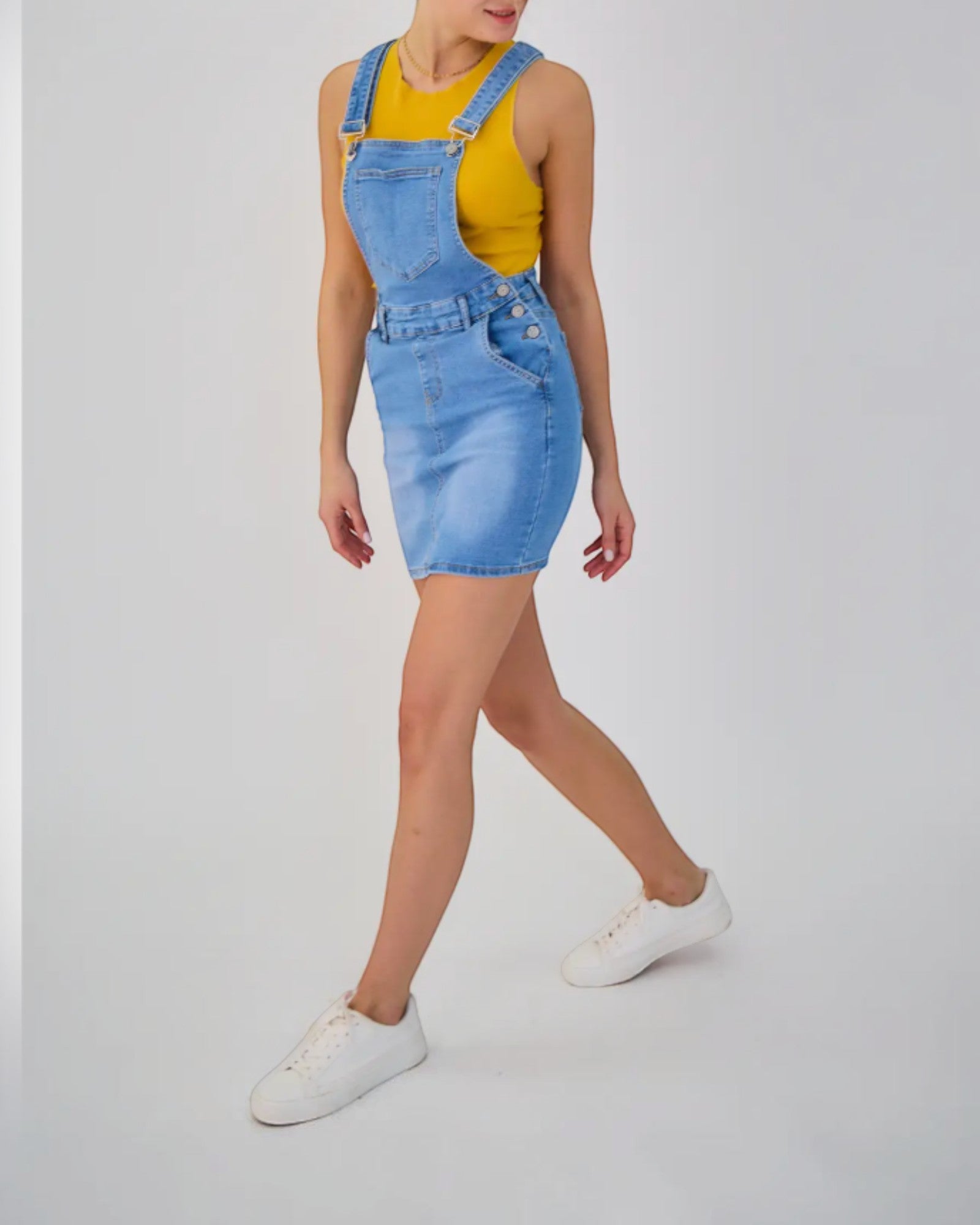 Salopette Jupe Femme Jean Aria - Coupe Slim Délavée