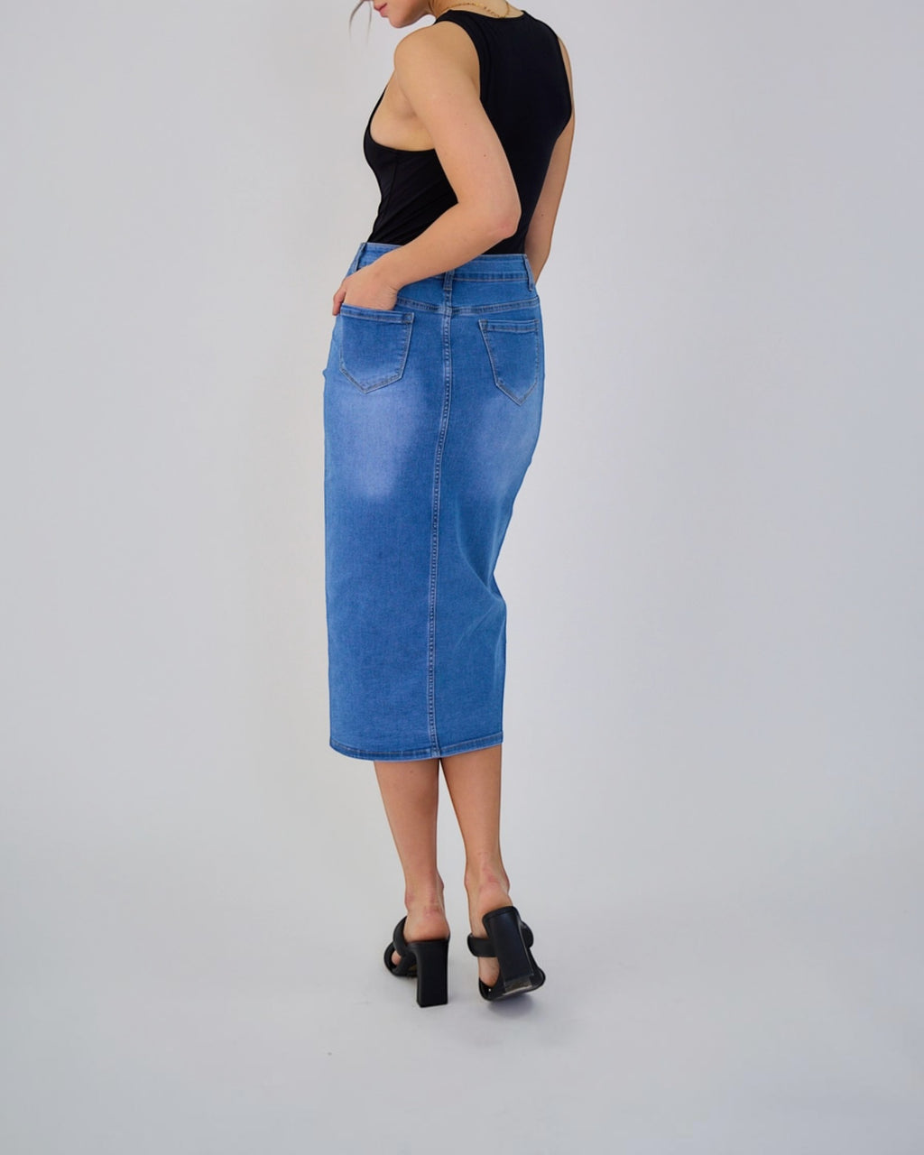 Jupe Longue Jean Femme Rétro - Fermeture 8 Boutons