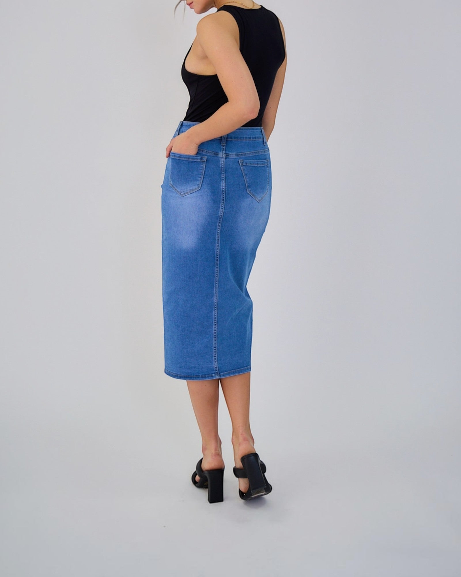 Jupe Longue Jean Femme Rétro - Fermeture 8 Boutons