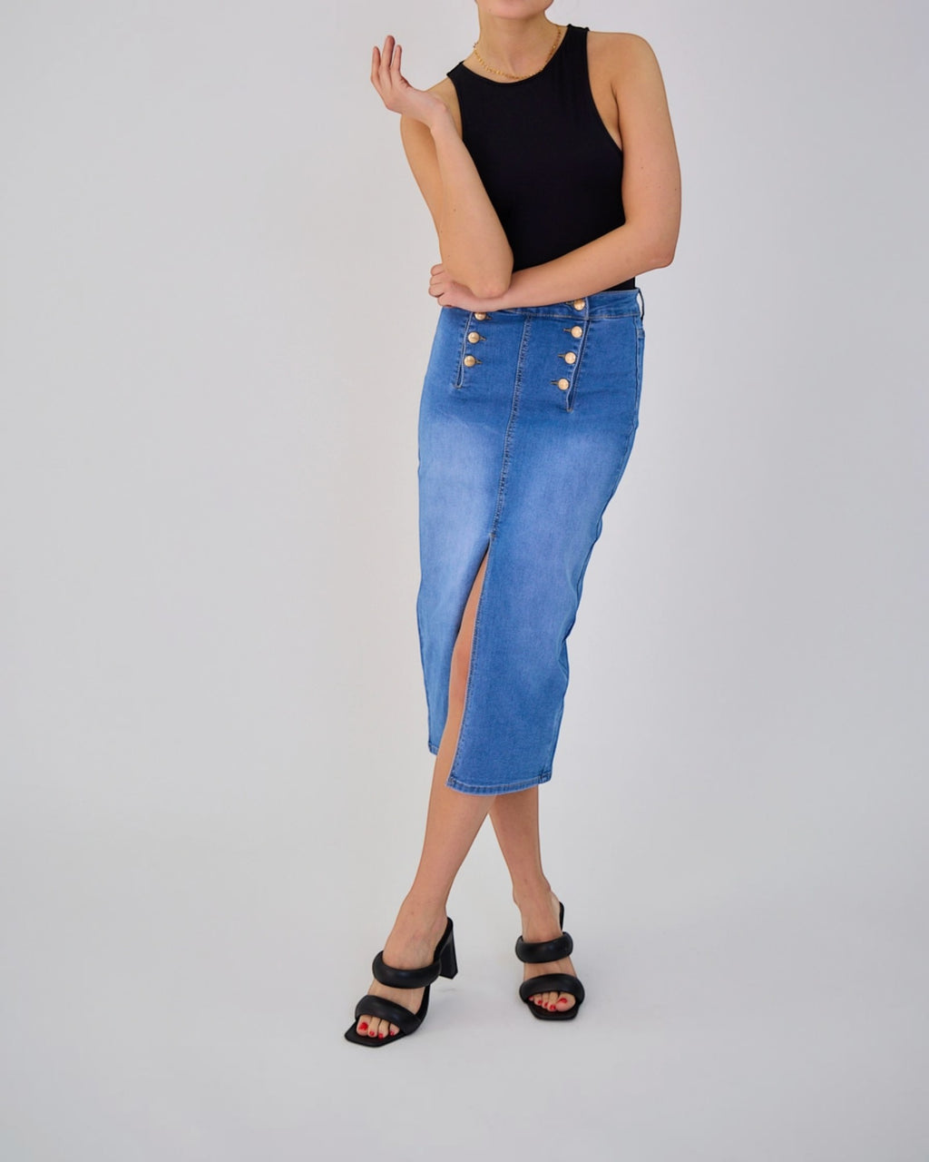Jupe Longue Jean Femme Rétro - Fermeture 8 Boutons