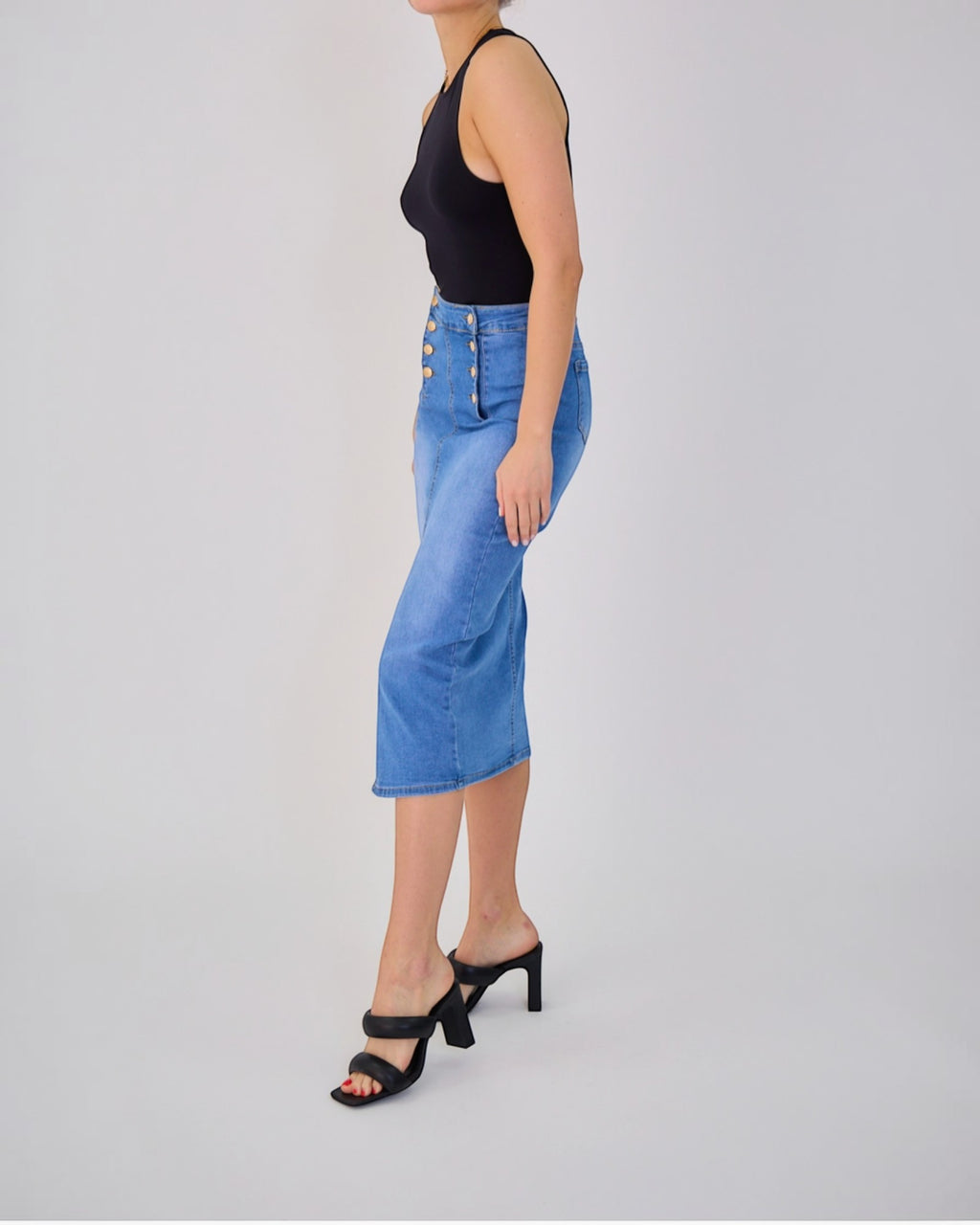 Jupe Longue Jean Femme Rétro - Fermeture 8 Boutons