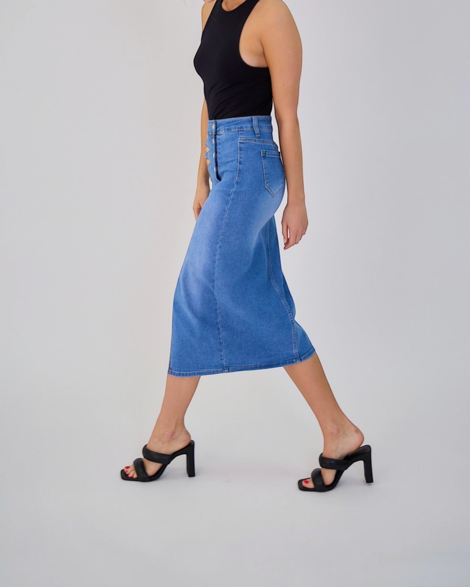 Jupe Longue Jean Femme Rétro - Fermeture 8 Boutons