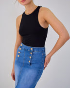 Jupe Longue Jean Femme Rétro - Fermeture 8 Boutons
