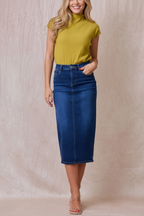 Jupe Longue Jean Femme Coton Stretch - Taille Mi-Haute