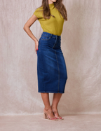 Jupe Longue Jean Femme Coton Stretch - Taille Mi-Haute