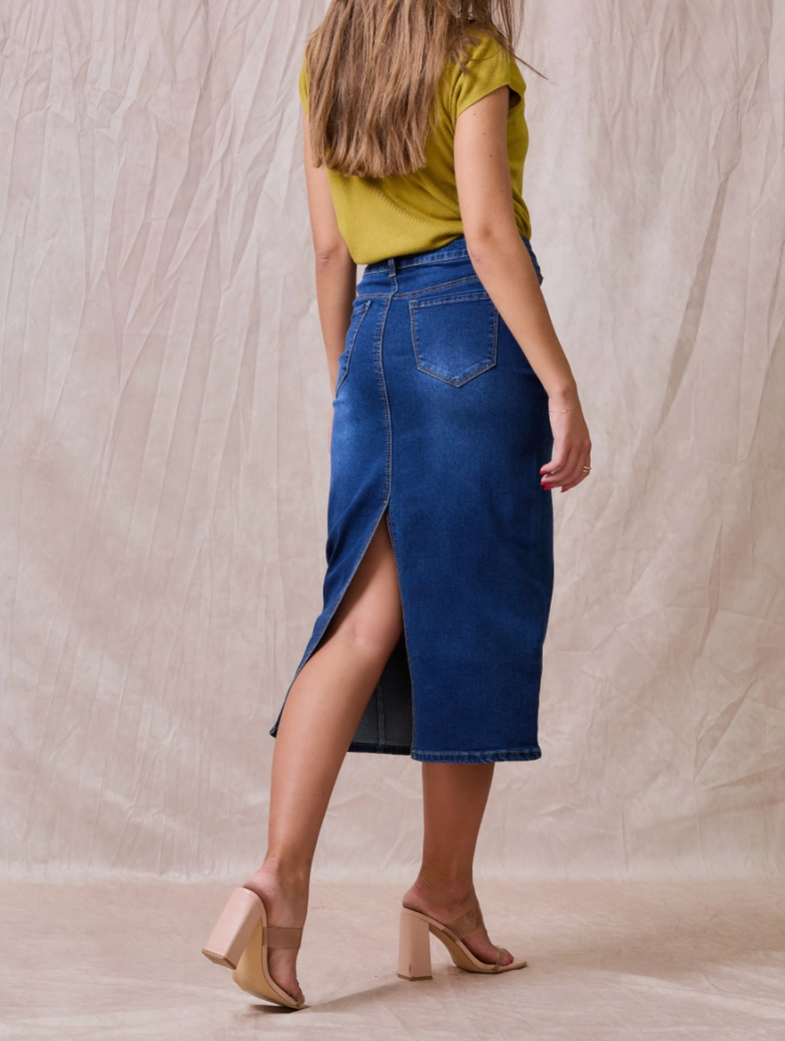 Jupe Longue Jean Femme Coton Stretch - Taille Mi-Haute