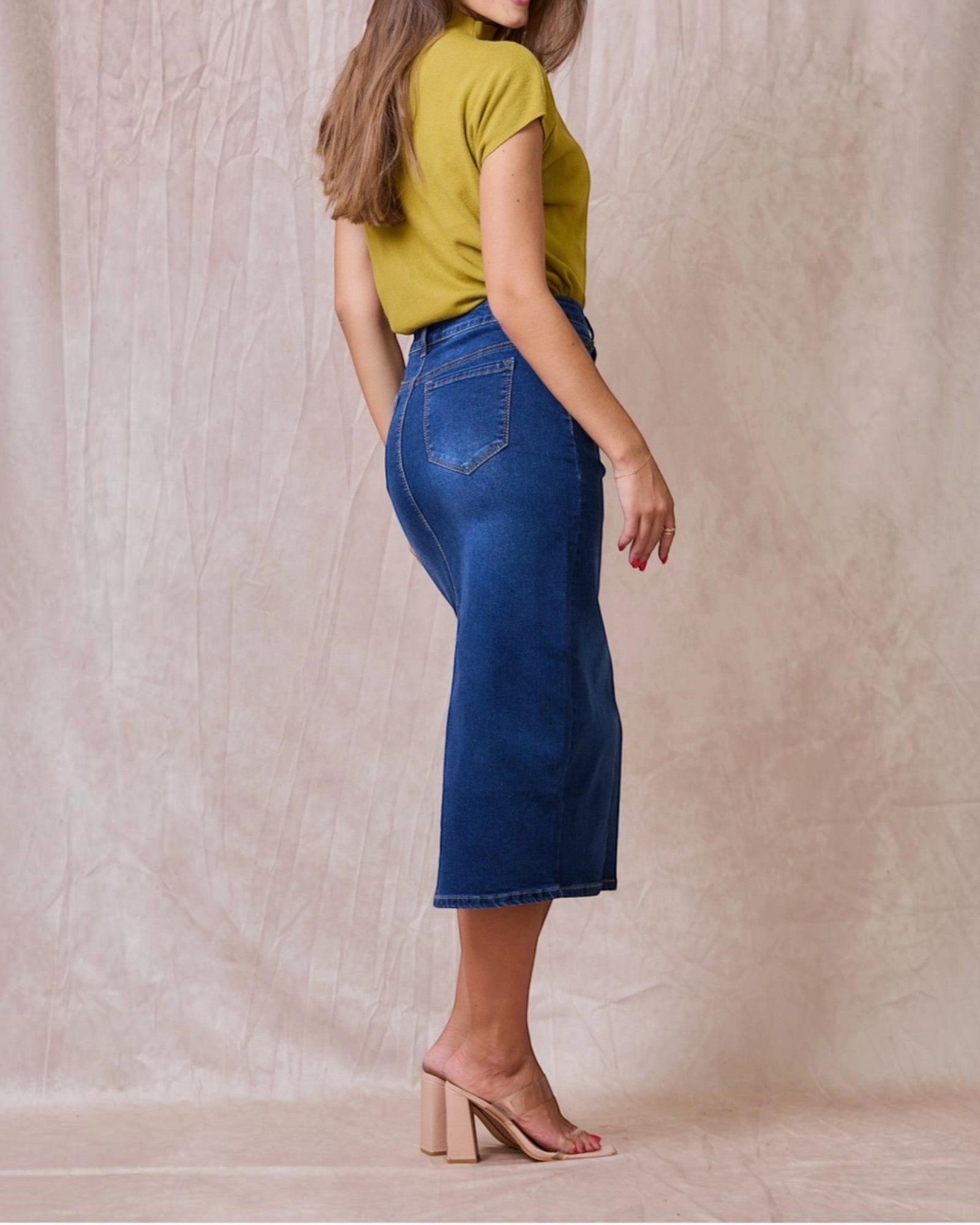 Jupe Longue Jean Femme Coton Stretch - Taille Mi-Haute