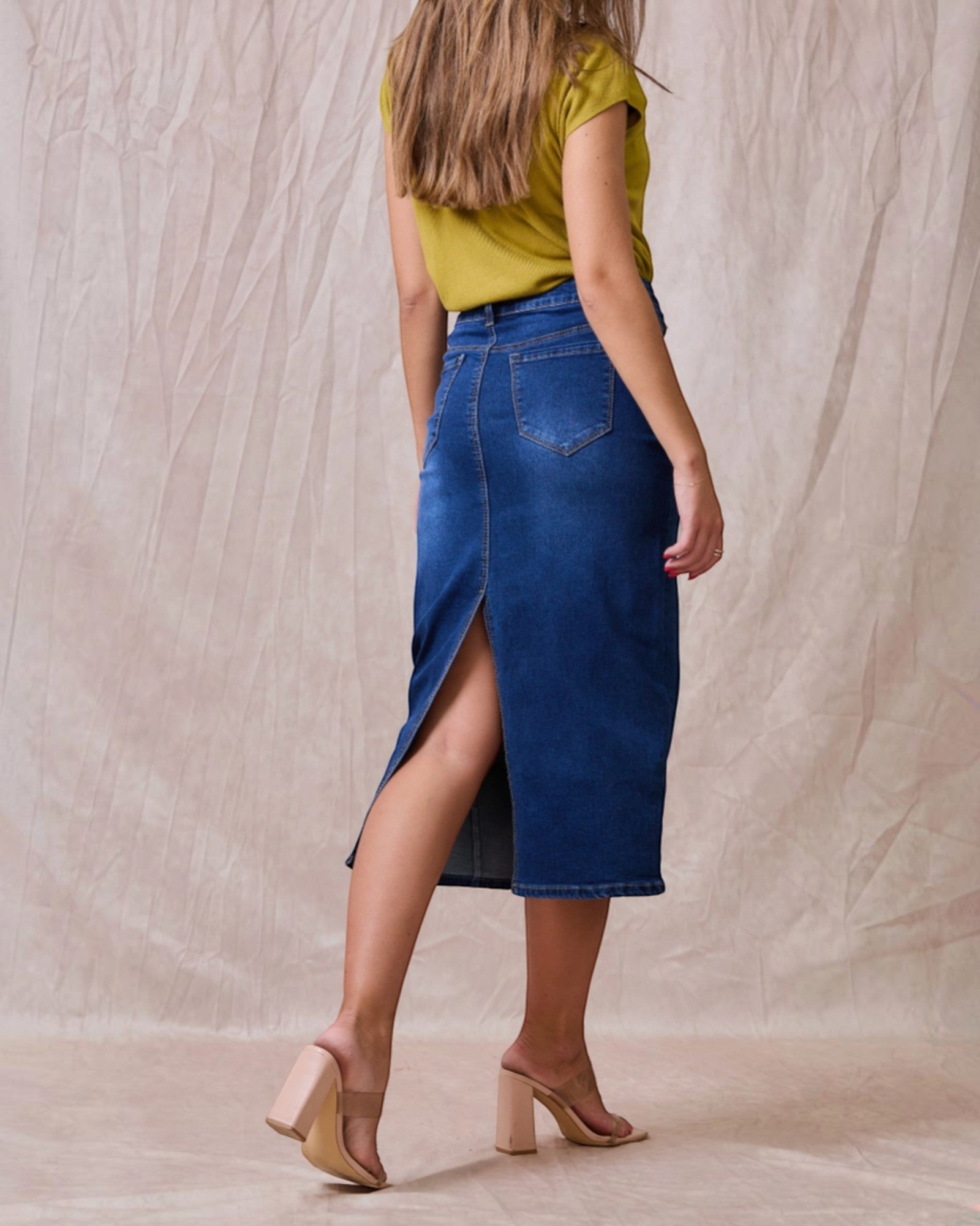 Jupe Longue Jean Femme Coton Stretch - Taille Mi-Haute