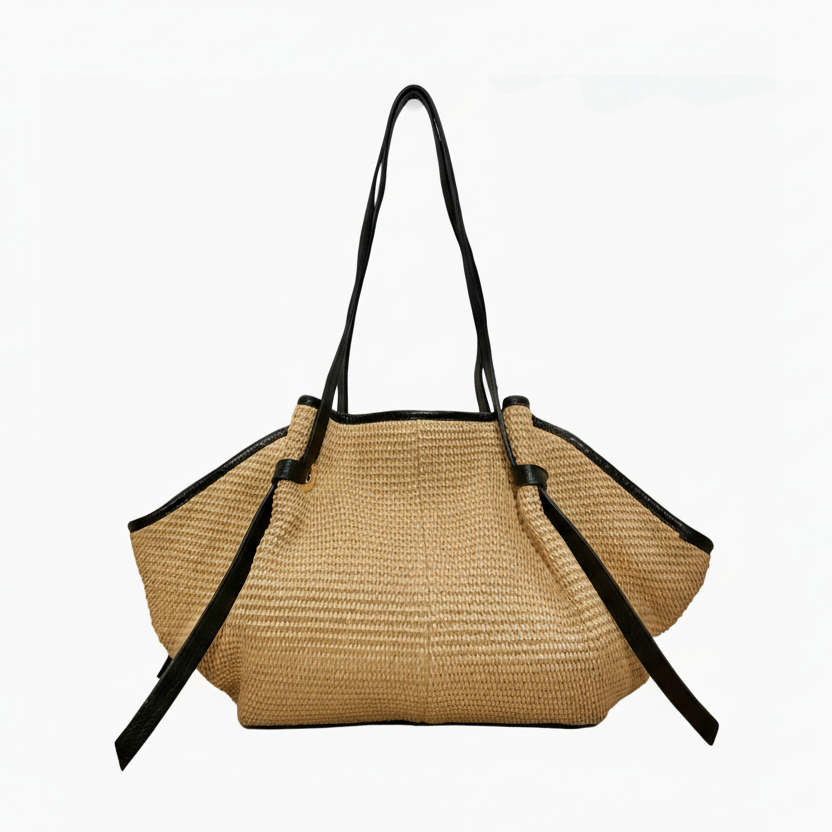 Sac Cabas Cuir & Raphia Medium Shopping - Louisa Lee