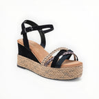 Sandales Compensées Raphia Brides Croisées LADY GLORY - Chaussure Femme - LADY GLORY