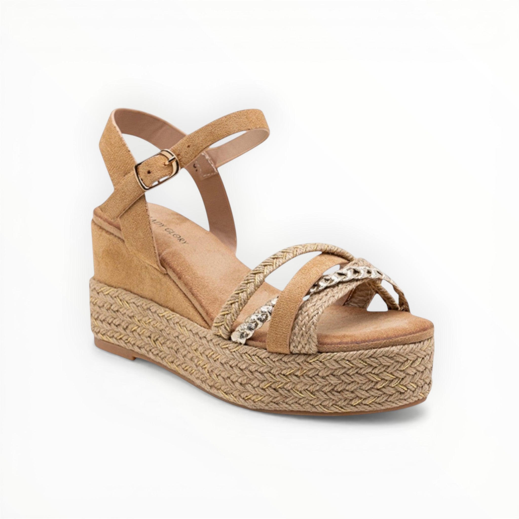 Sandales Compensées Raphia Brides Croisées LADY GLORY - Chaussure Femme - LADY GLORY