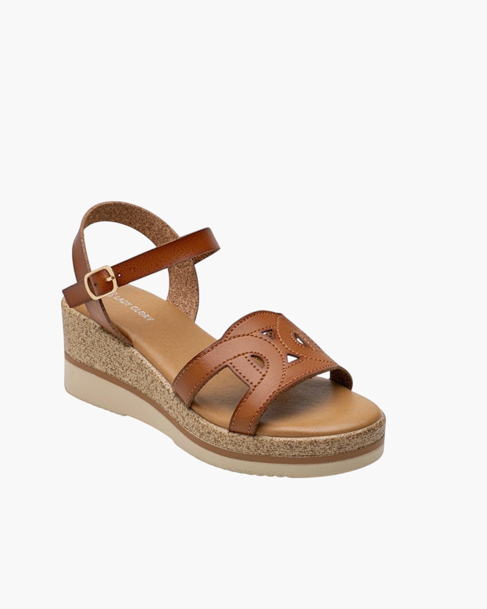 Sandales Compensées Découpes Arabesques Semelle Liège LADY GLORY - Chaussure Femme - LADY GLORY