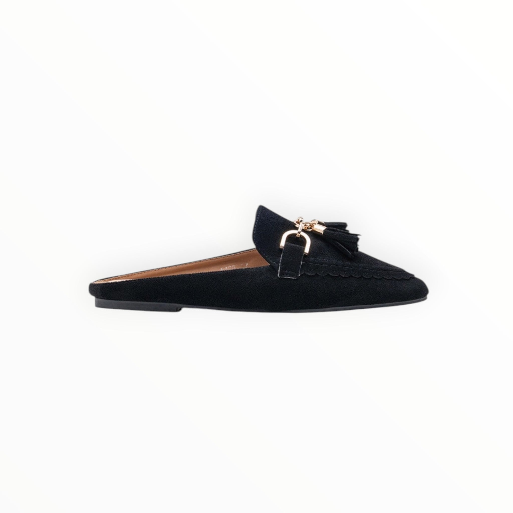 Mules mocassins suédine mors doré et pompons - Chaussure Femme - LADY GLORY