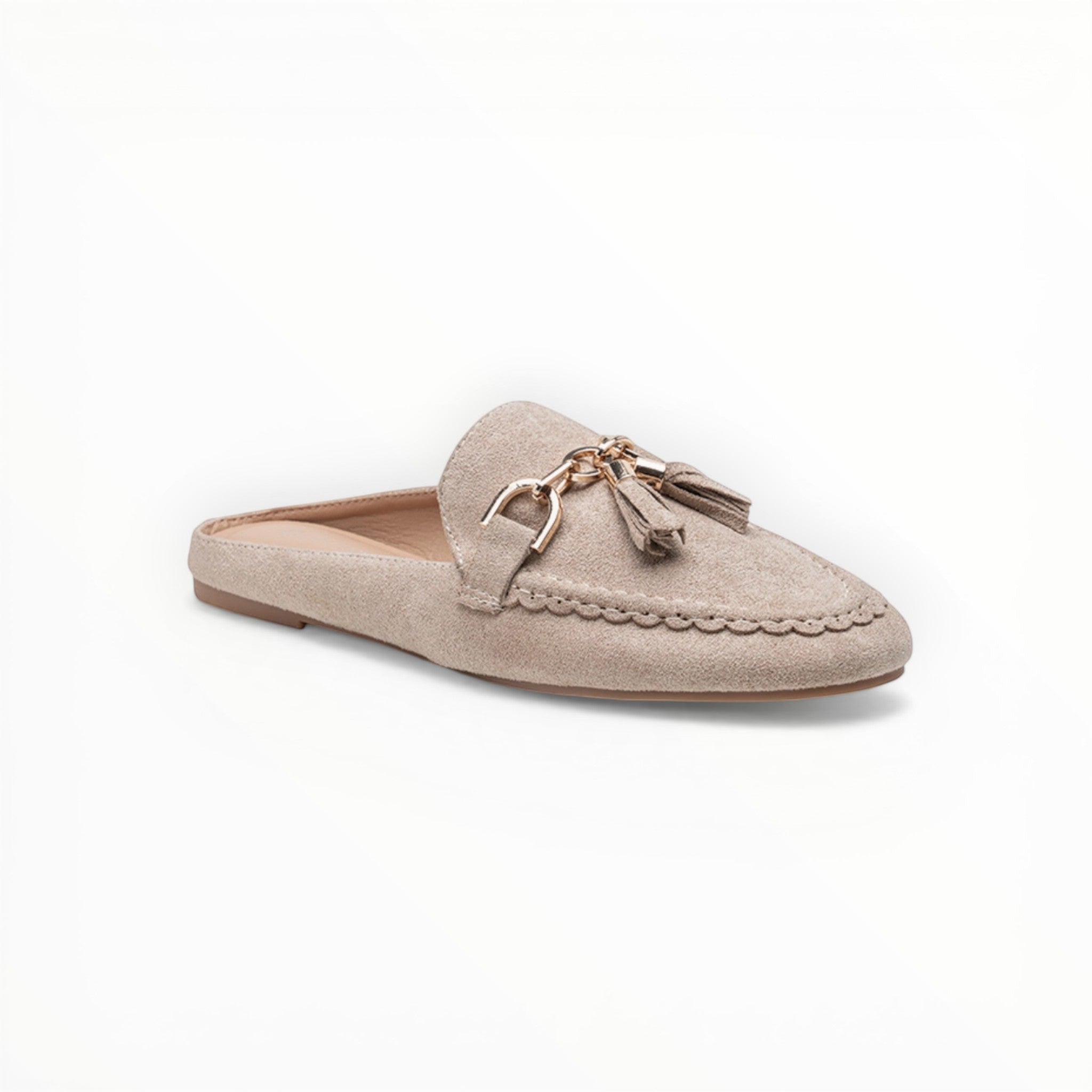 Mules mocassins suédine mors doré et pompons - Chaussure Femme - LADY GLORY