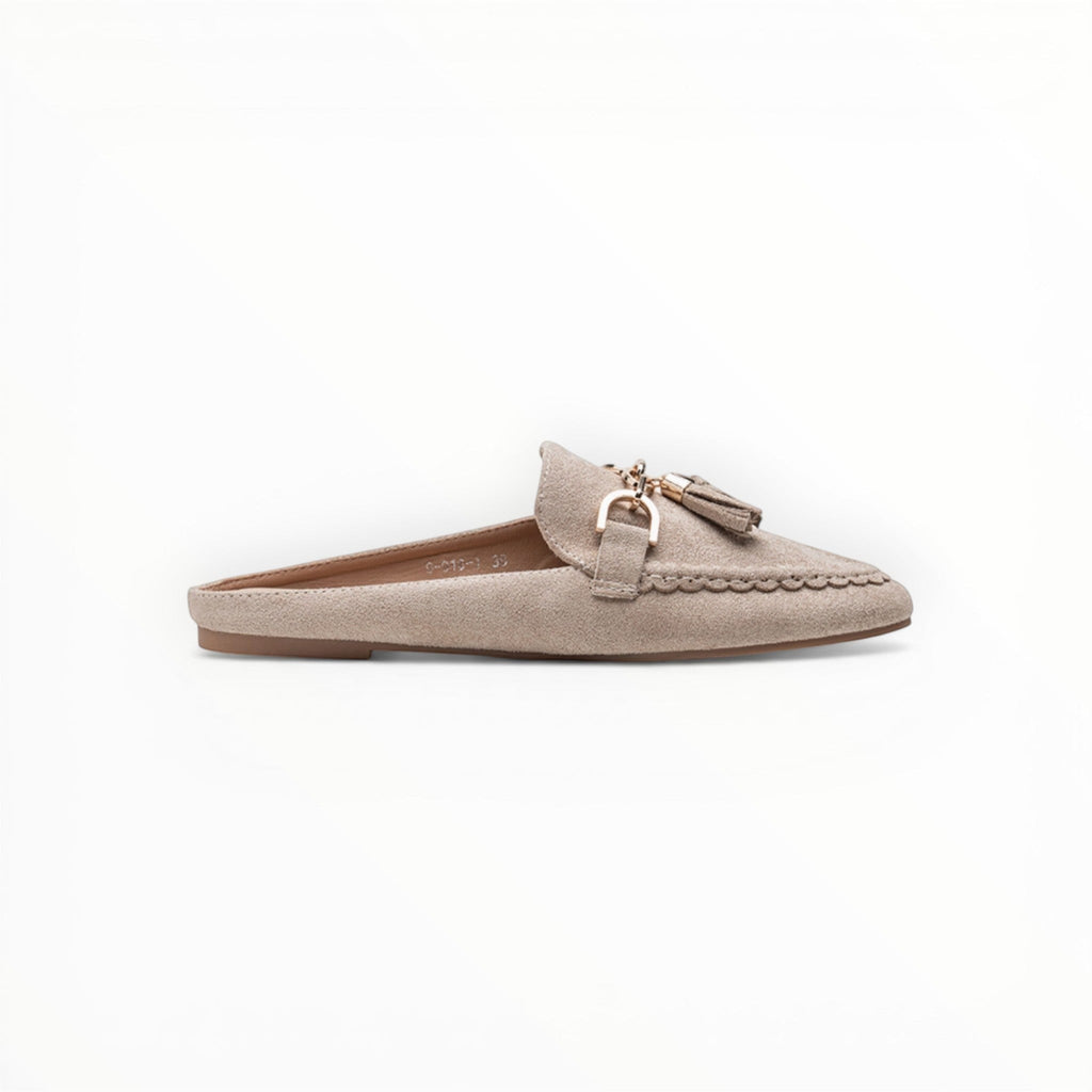 Mules mocassins suédine mors doré et pompons - Chaussure Femme - LADY GLORY