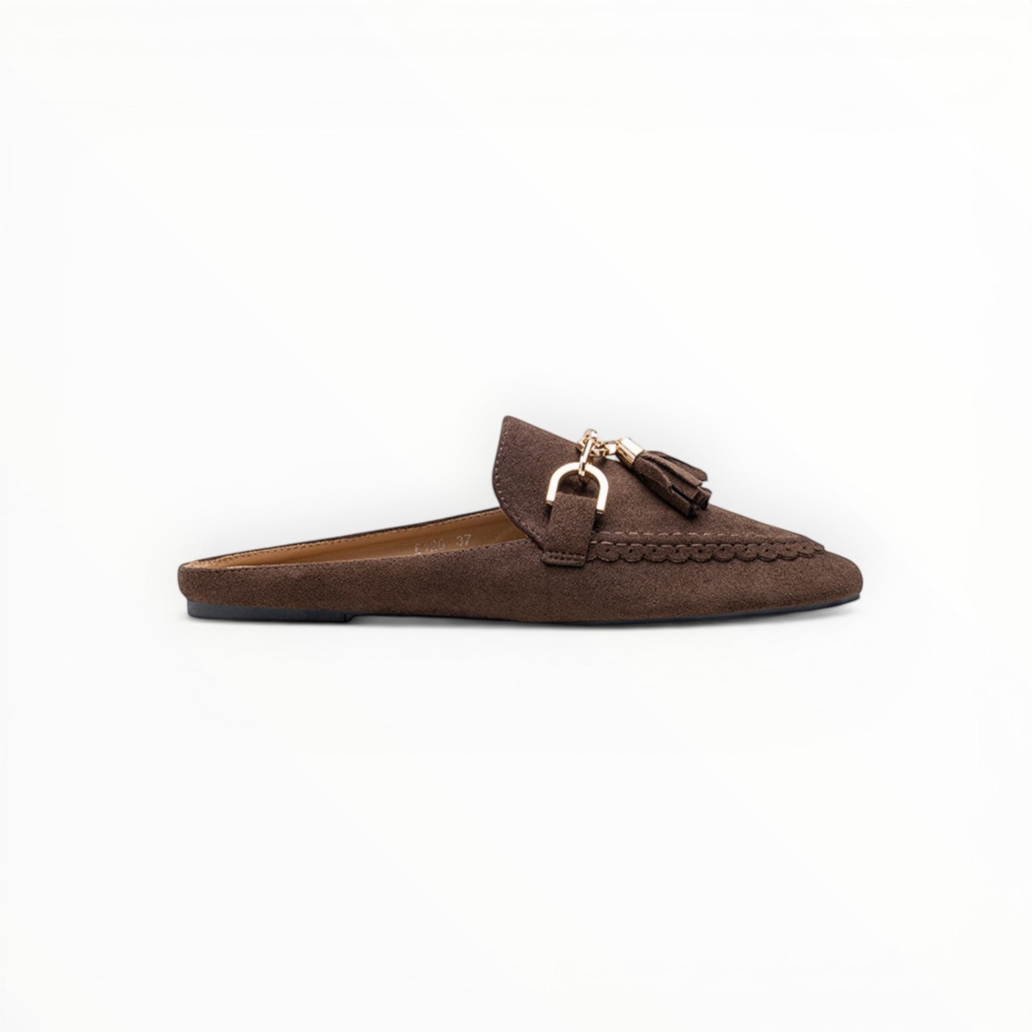 Mules mocassins suédine mors doré et pompons - Chaussure Femme - LADY GLORY