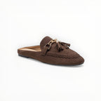 Mules mocassins suédine mors doré et pompons - Chaussure Femme - LADY GLORY