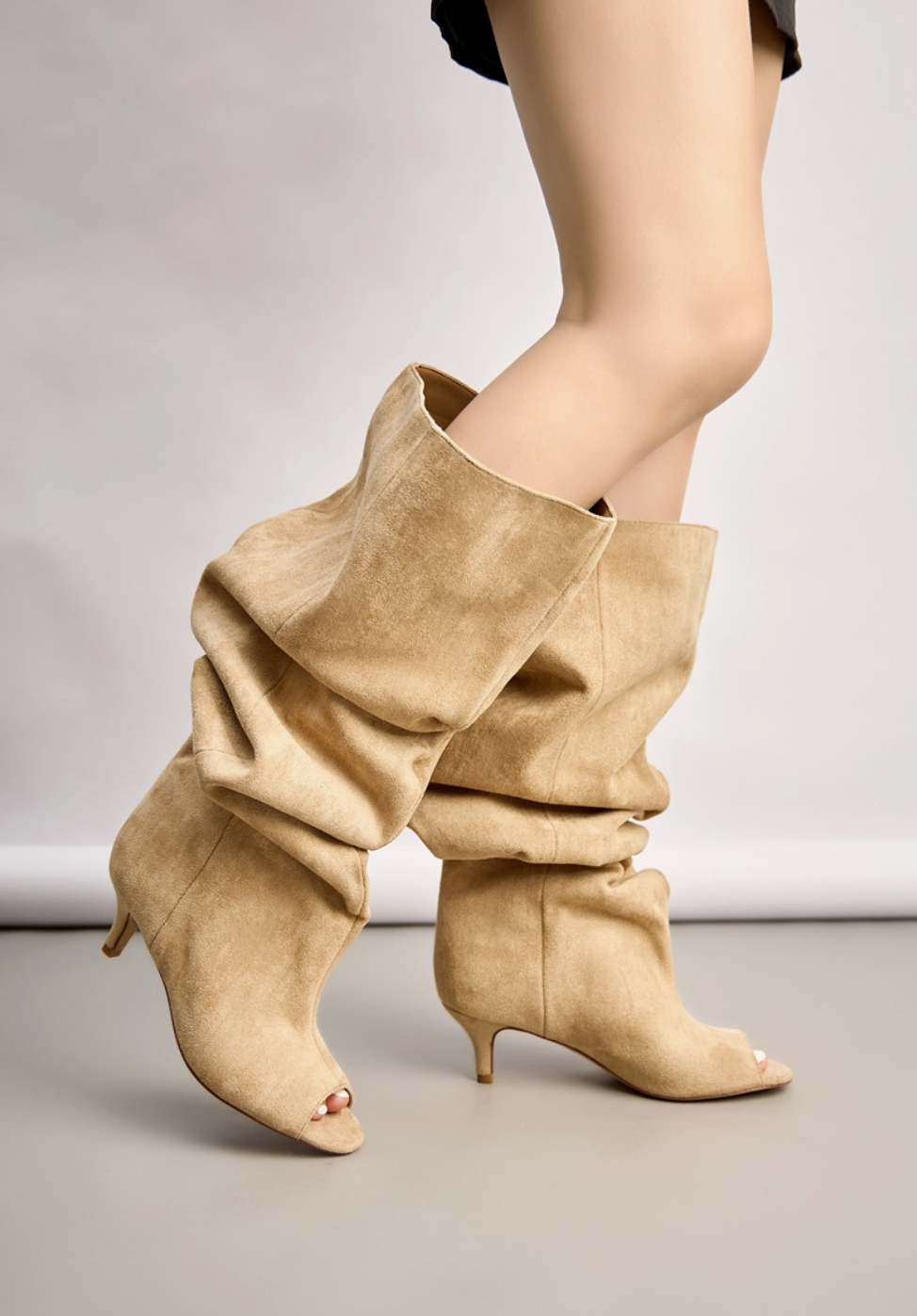 Bottes longues bout ouvert slouchy daim BELLE WOMEN