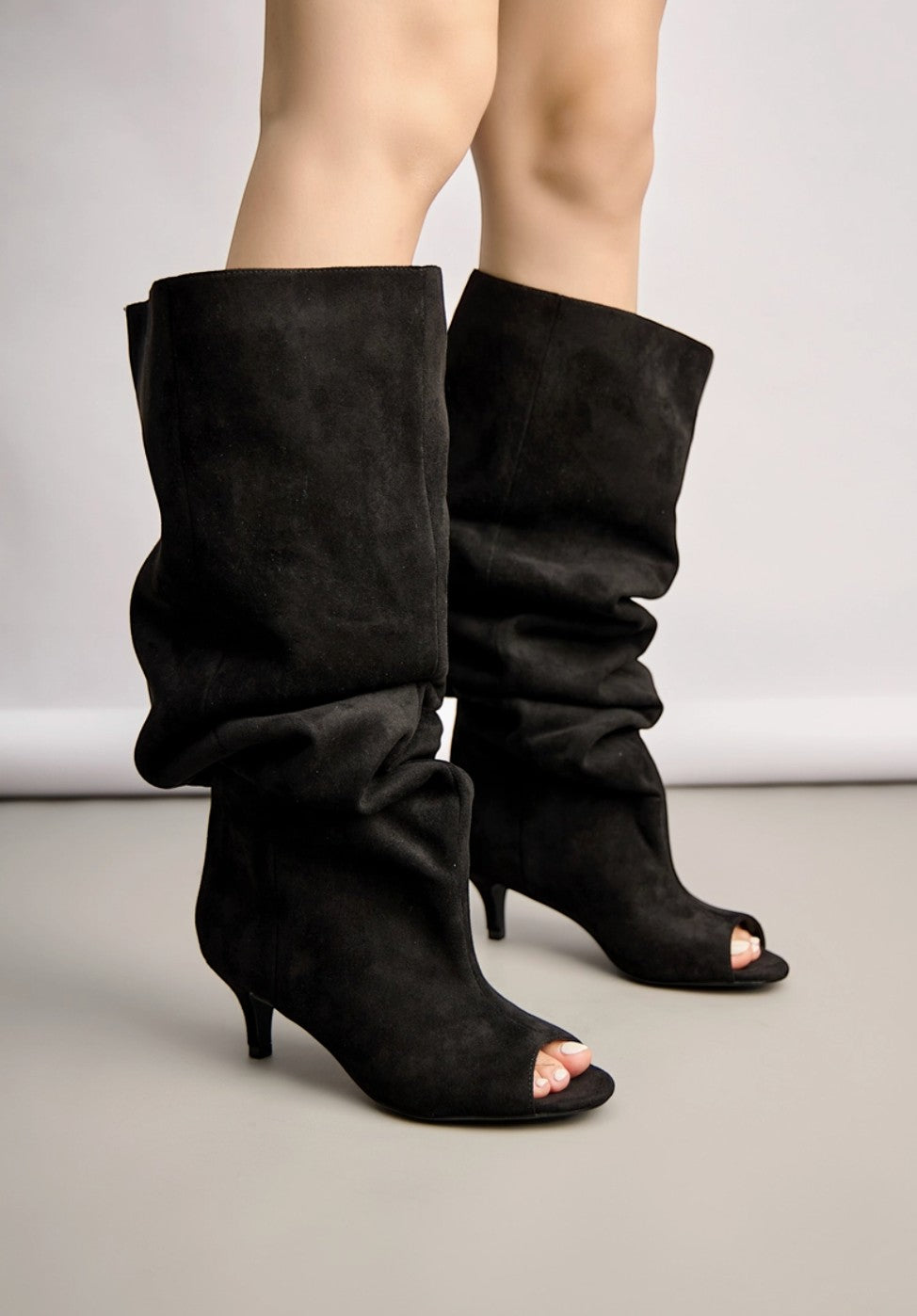 Bottes longues bout ouvert slouchy daim BELLE WOMEN